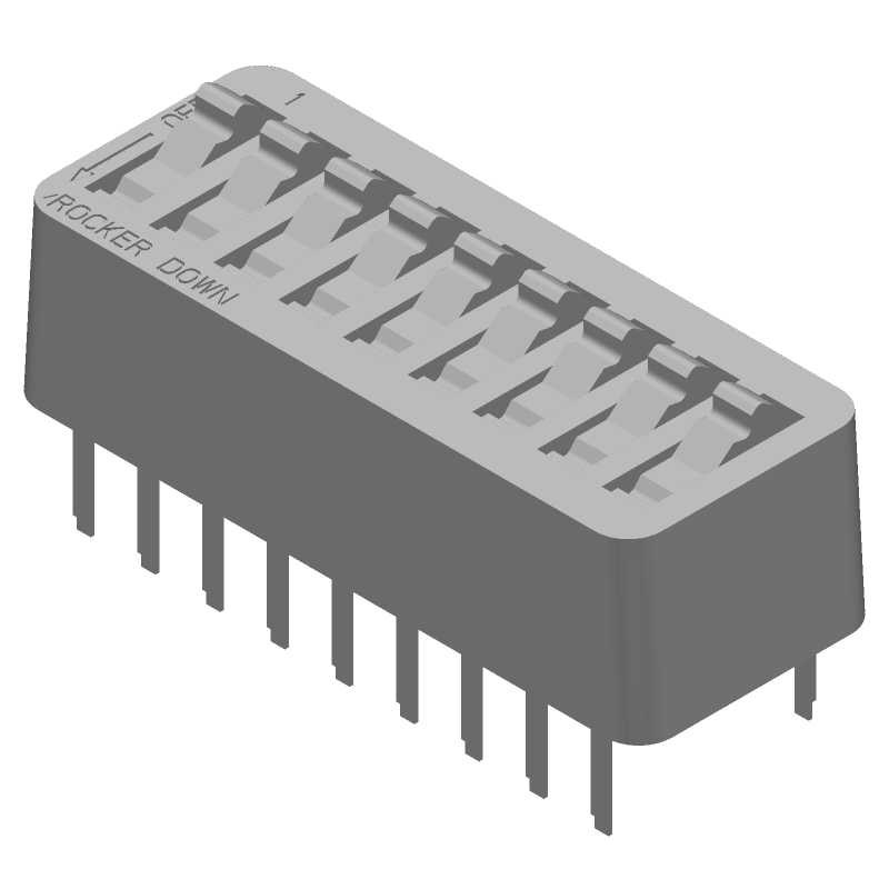DIP Switch, 9 Pos, SPST, Rocker, 1A, 40VDC, PC Pin, Thru-Hole