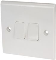 White 10 A Glacier White Switch Module Plate Flush 7 mm, 2 Way Screwed Gloss, 2 Gang BS Standard, 230 V ac 86mm
