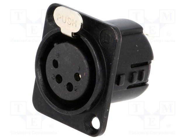 4 Pole Female XLR Socket, Panel Mount, 10A, 250V, Solder