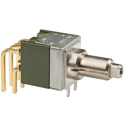 Switch Push Button ON (ON) DPDT Round Plunger 0.1A 28VAC 28VDC 0.4VA Momentary Contact Thru-Hole PC Pins