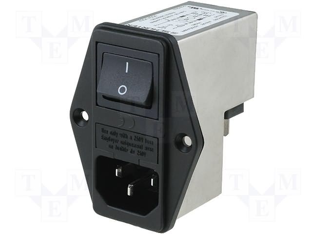 6A 250V Filter Module, Fused, Shielded, 3 Pos, Quick Connect