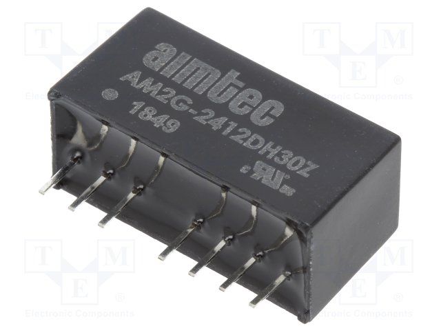 DC/DC Converter; Product Weight (grams): 4.5; Input voltage min (V): 18; Input voltage max (V): 36; Output voltage min: 12; Output voltage max: 12; Output voltage dual assymetric (y/n): Dual; Output Power (W): 2; Max Output current (A): ±0.083; Efficiency (%): 80; Max Capacitive load (µF): ±220; Package type: SIP8; Mounting: PCB; W (in): 0.36; L (in): 0.86; H (in): 0.44; W (mm): 9.2; L (mm): 21.85; H (mm): 11.1; Min Operating temperature: -40; Max operating temperature (°C): 85; Isolation (VDC): 3000; EMC compliance 2: EN 55032 Class A; Case material: Plastic (flammability to UL 94V-0) ; Application 4 (building automation/IoT): 1; MTBF (h): 1610000; Derating : 85; Voltage Accuracy (%): ±2; Line Regulation (% of Vin): ±0.5; Load Regulation %: ±0.5; Ripple & Noise (mV p-p): 80; Switching Frequency typ (KHz): 650; Short circuit protection: Continuous; On/Off Control: 1