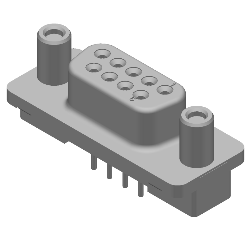 9 Pos D-Sub Female Signal Connector, Straight, Solder, Gold/Tin Plated
