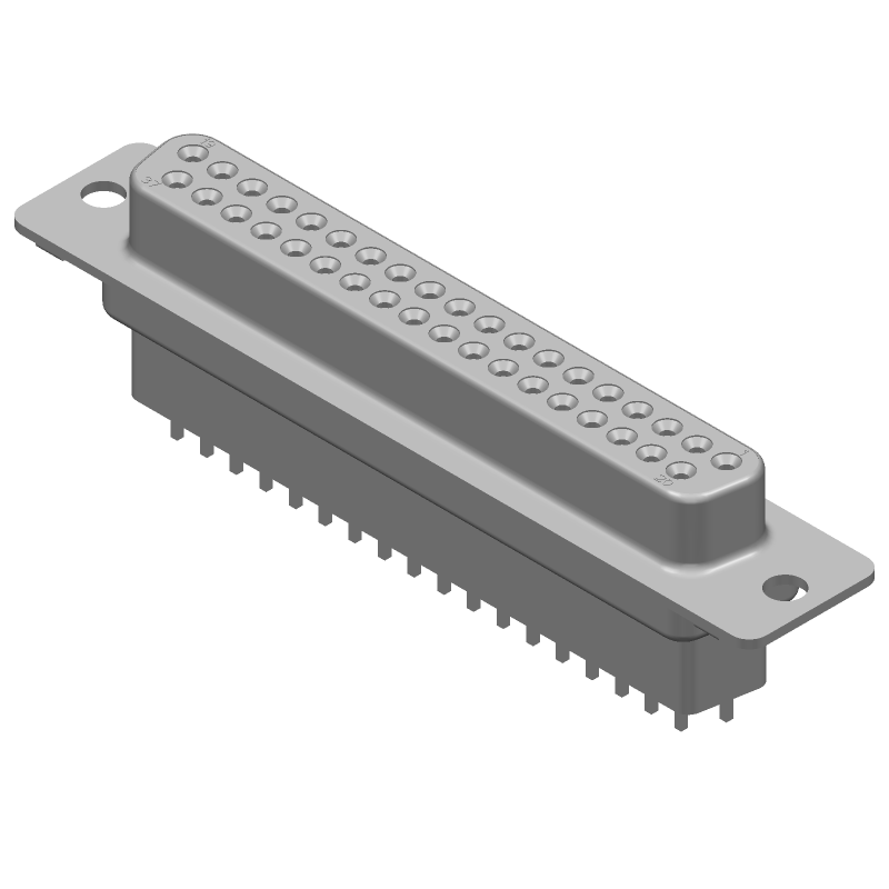 37 Pos D-Sub Connector, Female, Signal, Straight, Through Hole, Tin/Gold Contacts