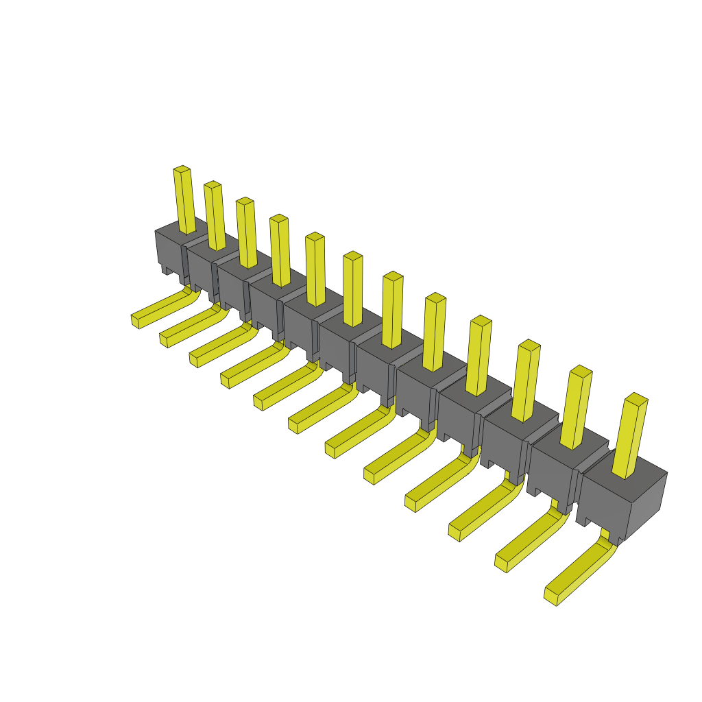 12-Contact Unshrouded Right-Angle Header, 2.54mm Pitch, Through Hole Mount