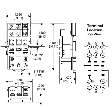 3 Pole Relay Socket, DIN Rail Mount, Screw Terminal, 15A
