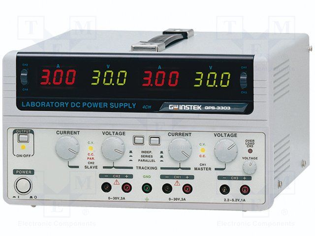 Laboratory power supply, 30 VDC, outputs: 3 (3 A/3 A/3 A), 195 W, 100-240 VAC, GPS-3303