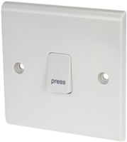White 10 A Glacier White Plate Switch Plate Press Flush 7 mm, 1 Way Screwed Gloss, 1 Gang BS Standard, 230 V ac 86mm