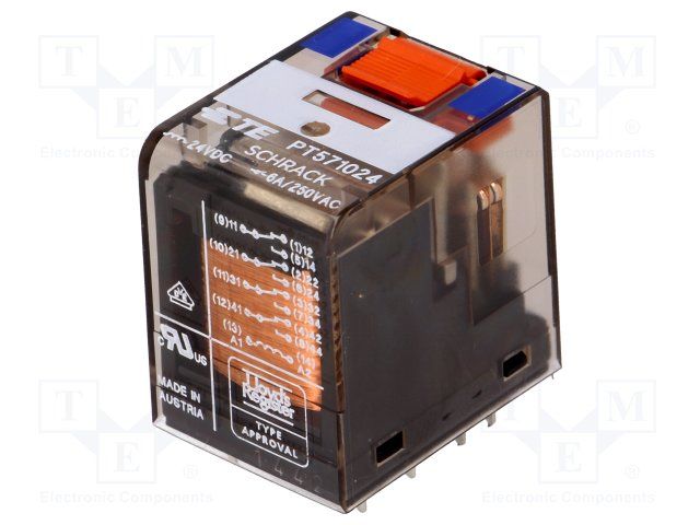 24VDC 4PDT Signal Relay, 6A, 240VAC, Through Hole
