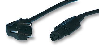 Mains Power Cord, CEE 7/7 Plug to IEC 60320 C15, 3 m, 10 A, 250 VAC, Black