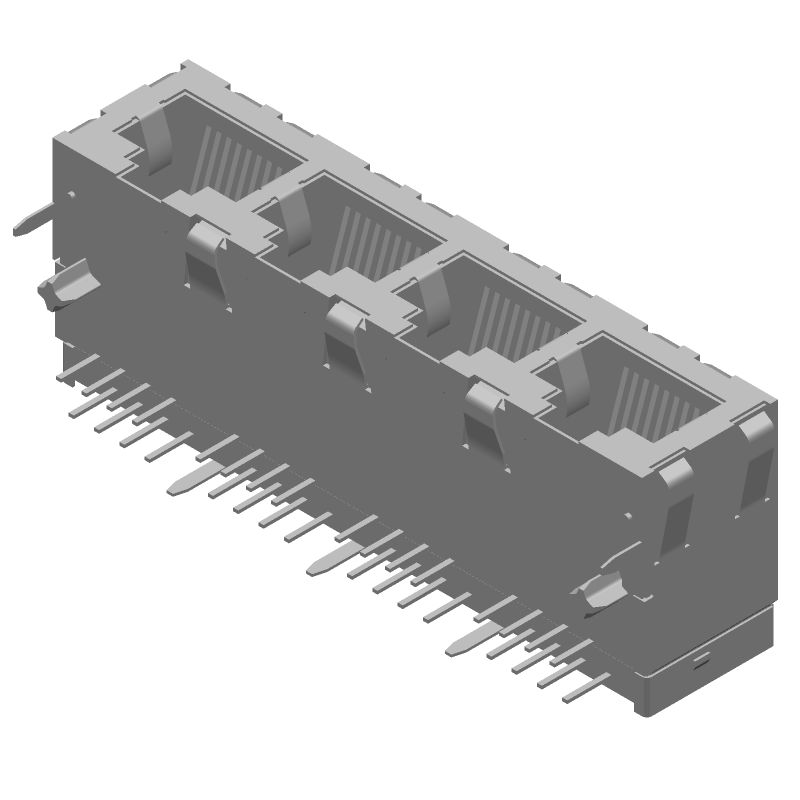 4P 8POS Shielded RJ45 Connector, Right Angle, Solder