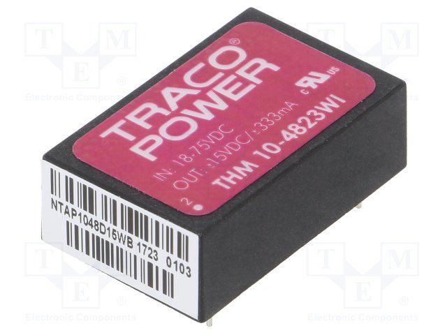 TRACOPOWER THM 10-4823WI Isolated Board Mount DC/DC Converter, Regulated, Through Hole, 10W, 15V, 333mA, -15V, 333mA