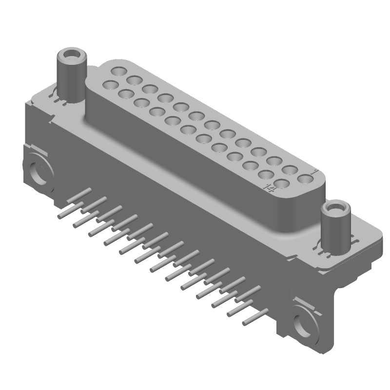 25 Pos Signal D-Sub Connector, RA, Solder, Gold/Tin, Metal Shell