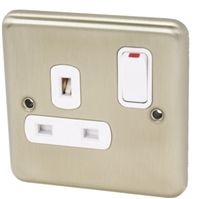 Deta Satin Chrome 1 Gang Steel Switched Electrical Socket, Type G - British, 13A, Flush Mount, IP2X