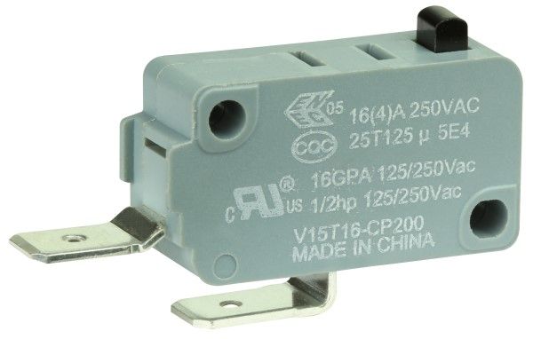 Snap Acting/Limit Switch, SPST, Momentary, 2.4mm, Quick Connect Terminal, Pin Plunger Actuator, Panel Mount