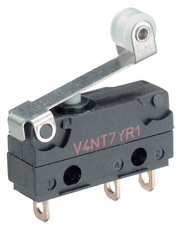Micro switch 5 AAC Roller lever Snap-action switch 1 change-over (CO), V4NT7YRUL, Burgess
