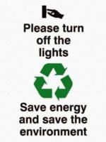 Signs & Labels Plastic Black/Green/White Safe Conditions Sign,Turn Off Lights-Text,, English, 75 x 100mm