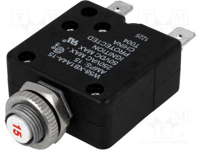 Thermal Circuit Breaker 1 Pole 15A 250VAC/50VDC Push Reset