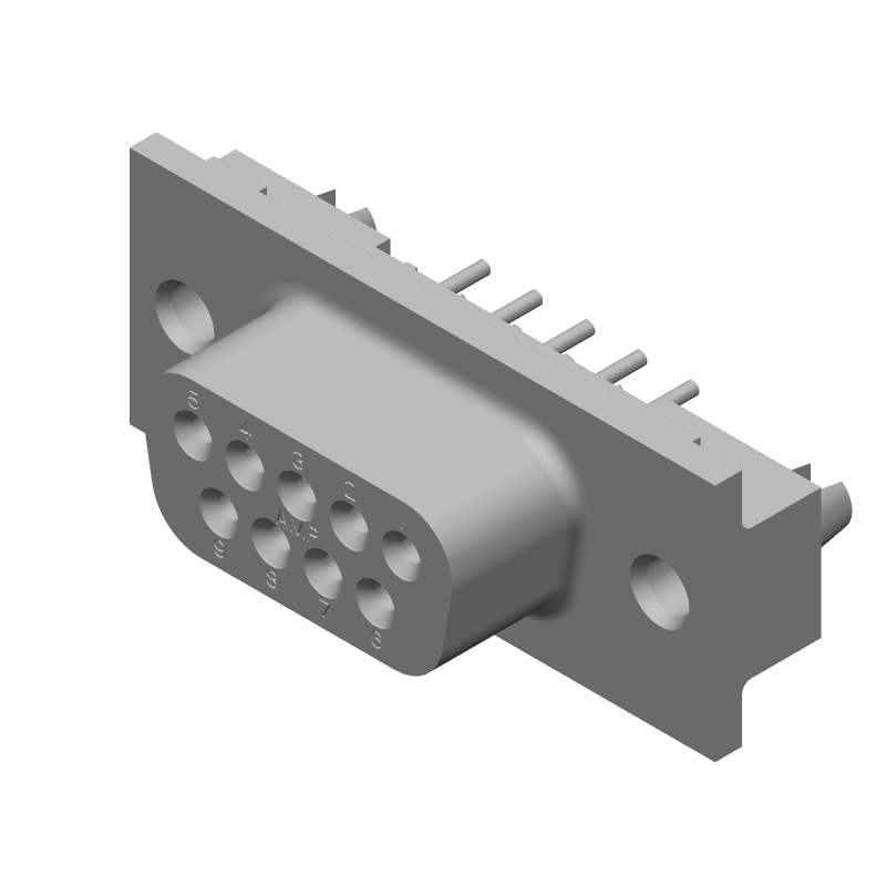 9 Pos Female D-Sub Receptacle, Through Hole, Gold/Tin Plated