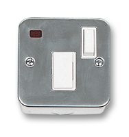 CONNECTION UNIT, METAL, NEON; Finish:Unfinished; Product Range:-; SVHC:No SVHC (15-Jun-2015); Approval Bodies:BS; Current Rating:13A; External Depth:45mm; External Length / Height:81mm; External Width:81mm; Mounting Type:M3.5 mounting screws; Standard:BS1362