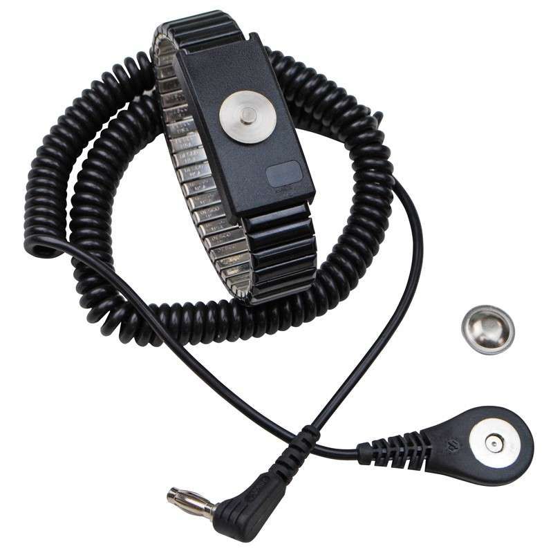 Wrist Strap;  Adj.Metal;  MegSnap;  6 ft Coil Crd;  Rt.angl;  Banana plg