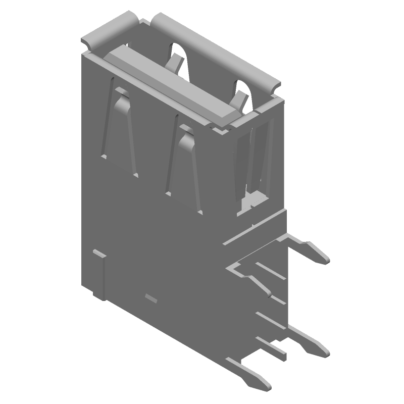 USB 2.0 Type A Receptacle, 4 Pos, RA Thru-Hole, Shielded