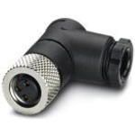 Connector, 3-position, Socket angled M8, A-coded, Solder connection, knurl material: Nickel-plated brass,external cable diameter 3.5 mm to 5 mm