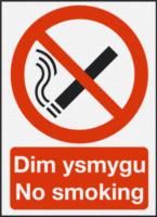 PVC No Smoking Prohibition Sign, Dim Ysmygu, No Smoking, English/Welsh, 300 x 400mm