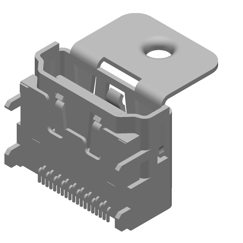 HDMI Receptacle, 19 Pos, RA, SMD, Signal, Gold Plated