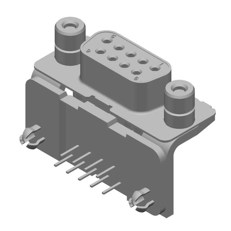 9P D-Sub Female Right Angle Signal Connector, Gold/Tin Plated, 6A, 125V