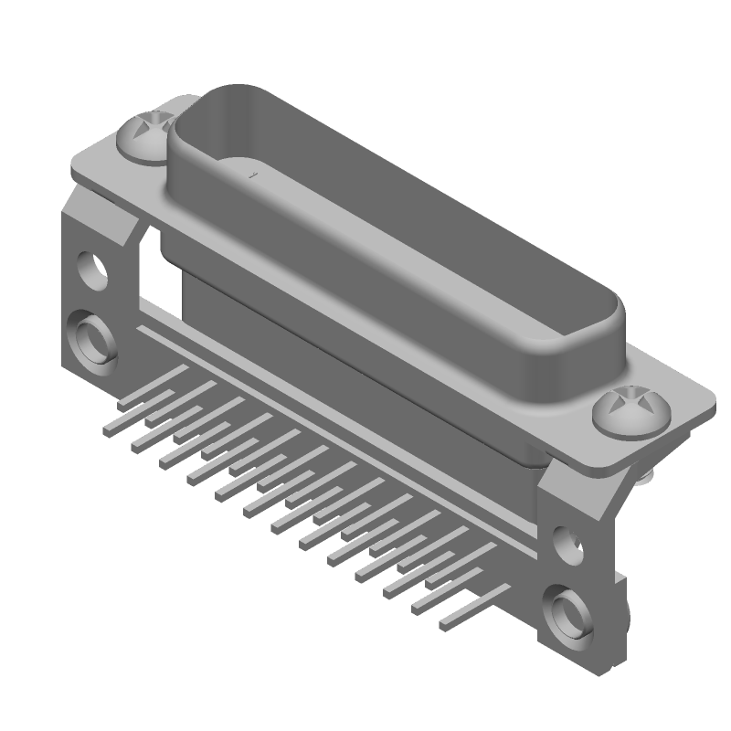 25 Pos Male D-Sub Connector, Right Angle, Through Hole, Gold/Tin Plated