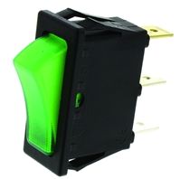 Illuminated Green SPST Rocker Switch, On-Off, 20 A@ 250 V ac +125C 30mm 11mm