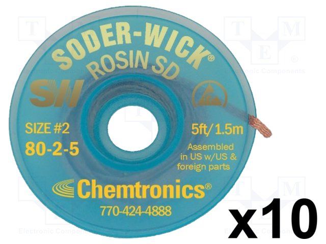 CHEMTRONICS         SW18025            DESOLDERING BRAID, 1.5MM, PK10