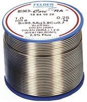 Felder Lottechnik 1mm Wire Lead Free Solder, +227C Melting Point, 0.7% Copper, 99.3% Tin, 250g