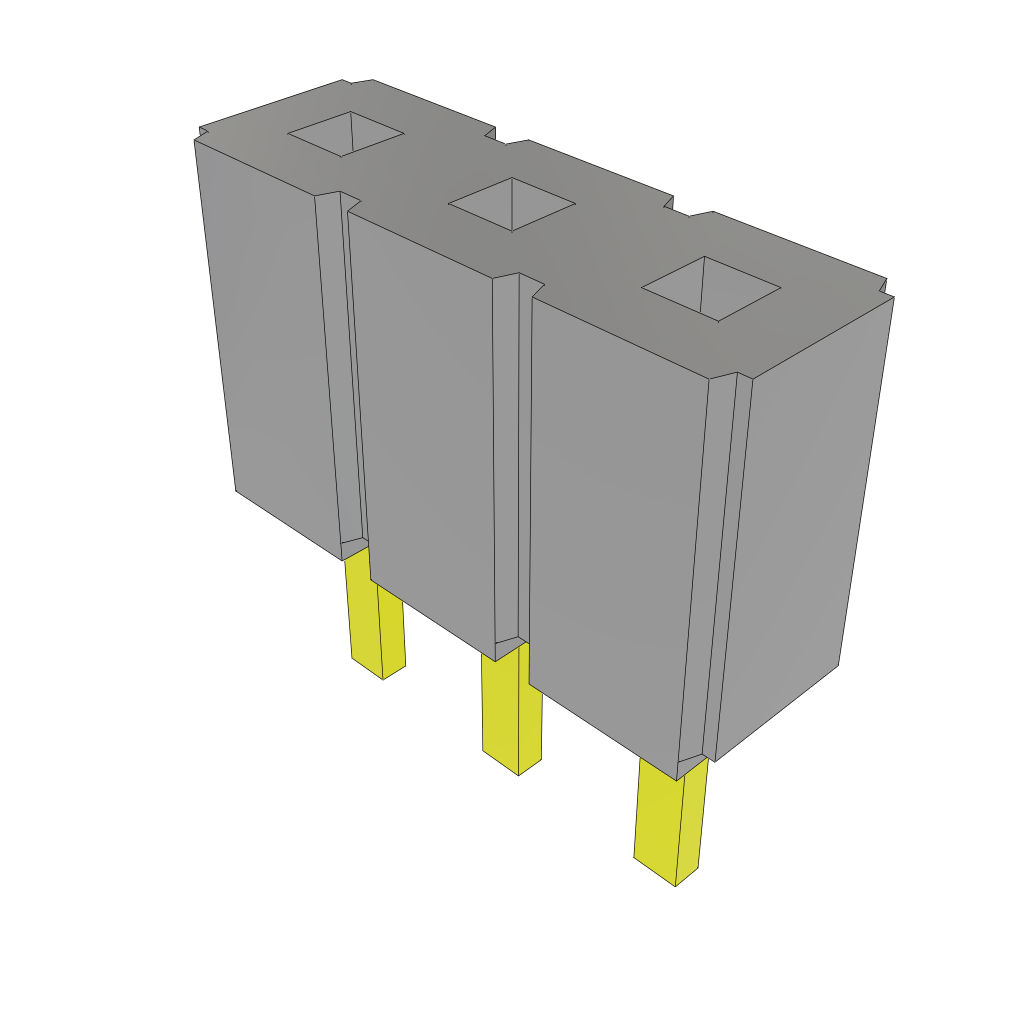 3 Pos 2.54mm Gold Socket Receptacle, Straight, Thru-Hole