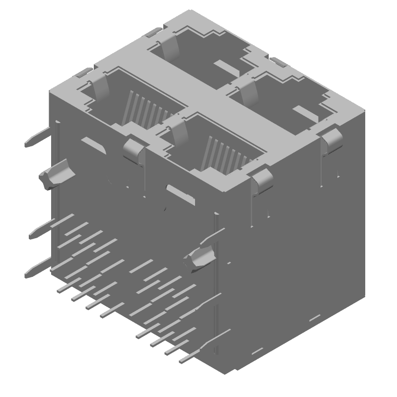 RJ11 Connector, 4 Port, 32 Pos, Shielded, RA Solder