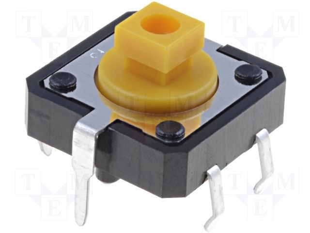 Tactile Switch, 12x12x7.3mm, 50mA, 24VDC, Through Hole, Orange Plunger