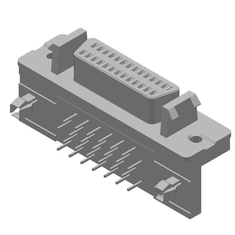 26 Pos Signal RCPT, Right Angle, Shielded, Through Hole, Gold/Tin/Lead