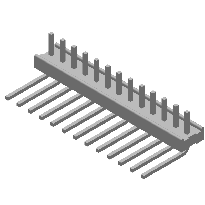 13 Pos 2.54mm RA Solder Header, 5A, Tin, Copper Alloy