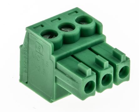 3 Pos 3.5mm RA Screw Terminal Block, 8A, 160V, Green