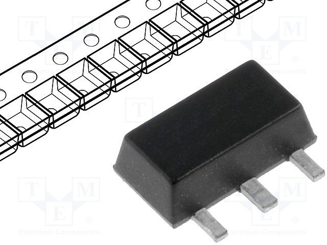 Small Signal Bipolar Transistor, 1A I(C), 80V V(BR)CEO, 1-Element, PNP, Silicon, SOT-89, 3 PIN