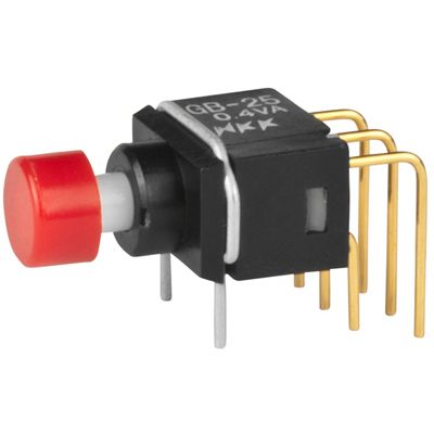 Switch Push Button ON (ON) DPDT Round Plunger 0.1A 28VAC 28VDC 0.4VA Momentary Contact PC Pins Thru-Hole