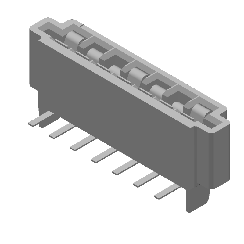 FFC/FPC Connector, 7 Pos, 2.54mm, RA Solder, Thru-Hole