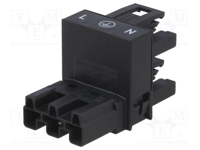 Mains H distributor Mains plug-Mains socket, Mains socket;Total number of pins: 2 + PE;Black;WAGO;770-634