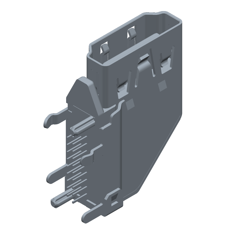 Right Angle Shielded HDMI Receptacle, 19 Pos, Gold Plated Copper Alloy