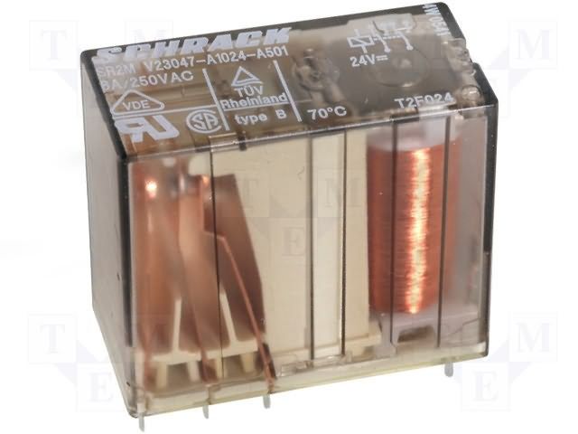 DPDT Power Relay, 24VDC, 6A, Through Hole, SR2M Series