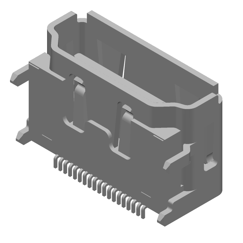 HDMI Type A Receptacle, 19 Pos, 0.5mm Pitch, RA SMD, 1 Port
