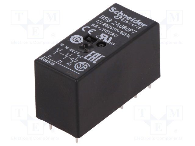 Electromechanical Relay 230VAC 33KOhm 8(NO)/4(NC)A DPDT(29x12.5x15.7)mm THT Interface Relay