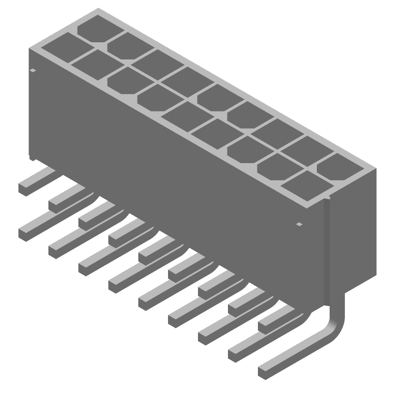 Power Connector, 18 Pos, 4.2mm Pitch, 9A, 600V, RA Thru-Hole, Male