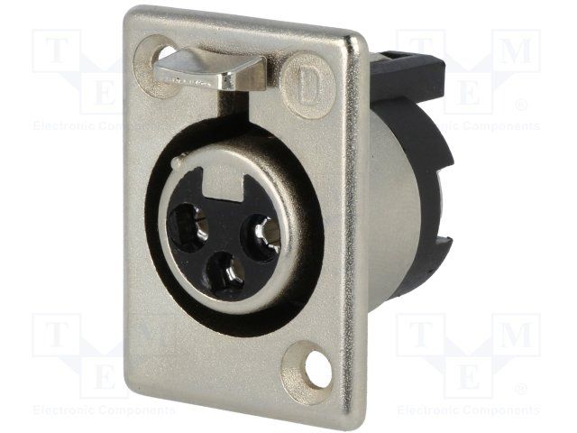3 Pole Female XLR Socket, Panel Mount, 16A, 250V, Silver